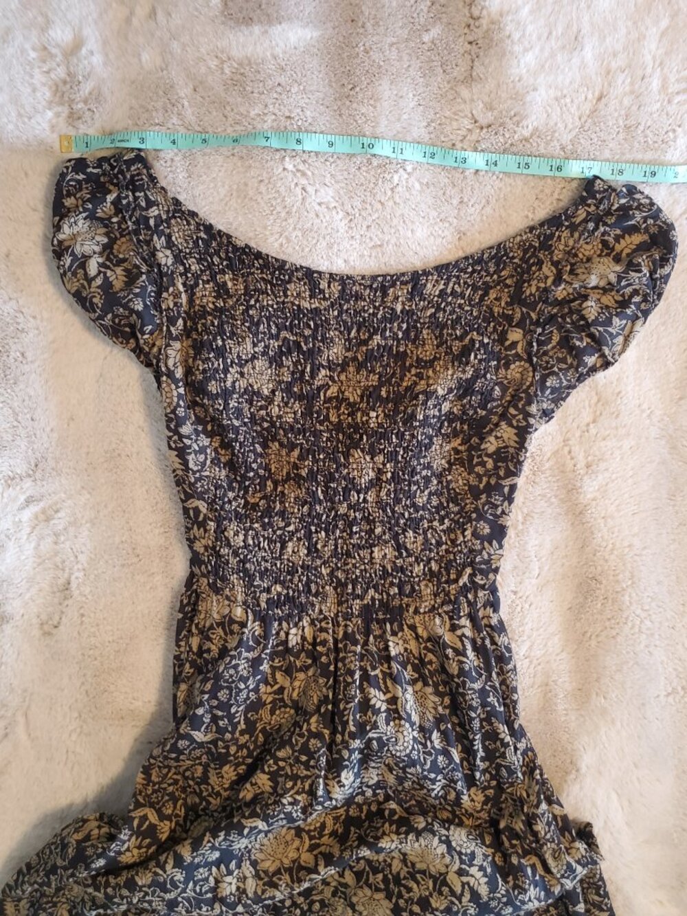 Free People Black Brown Floral Maxi Dress Boho Off Shoulder Open Back Cotton - Picture 13 of 16